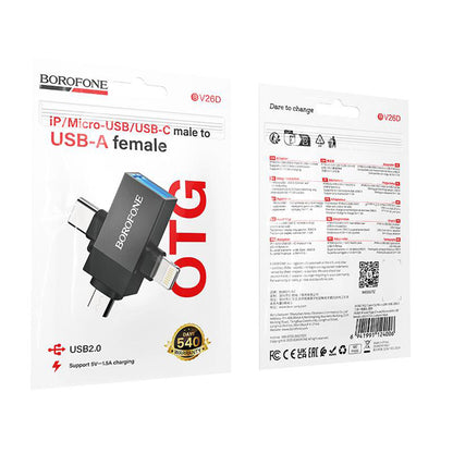 Adaptér OTG Lightning / microUSB / USB-C - USB-A Borofone BV26D, černý