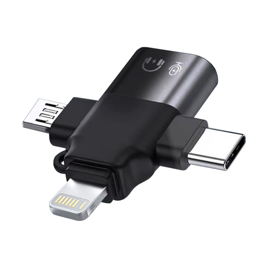 Adaptér OTG Lightning / microUSB / USB-C - USB-A Techsuit A17 SoundVoltX, Černý