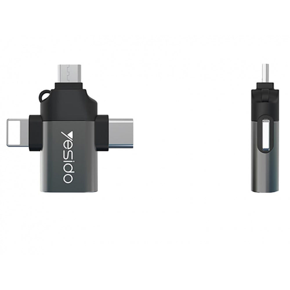 Adaptér OTG Lightning / microUSB / USB-C - USB-A Yesido GS15, Černý
