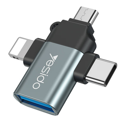 Adaptér OTG Lightning / microUSB / USB-C - USB-A Yesido GS15, Černý