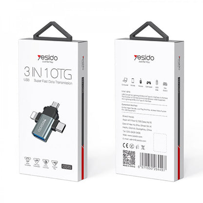 Adaptér OTG Lightning / microUSB / USB-C - USB-A Yesido GS15, Černý