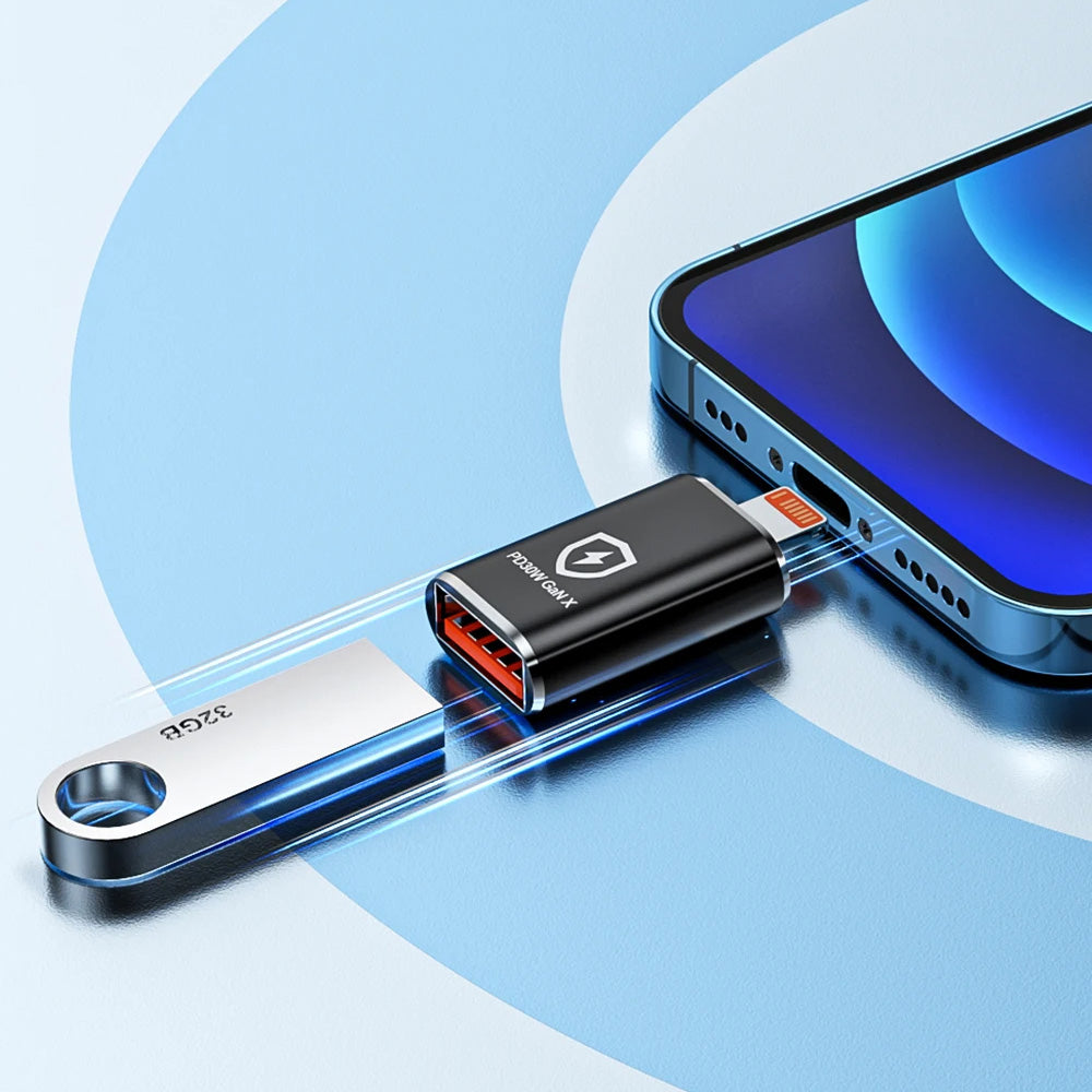 Adaptér OTG Lightning - USB-A Techsuit A6 HyperPort, Černý Oranžový