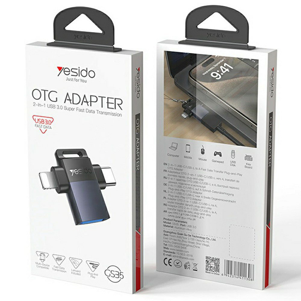 Adaptér OTG Lightning / USB-C - USB-A Yesido GS35, šedý