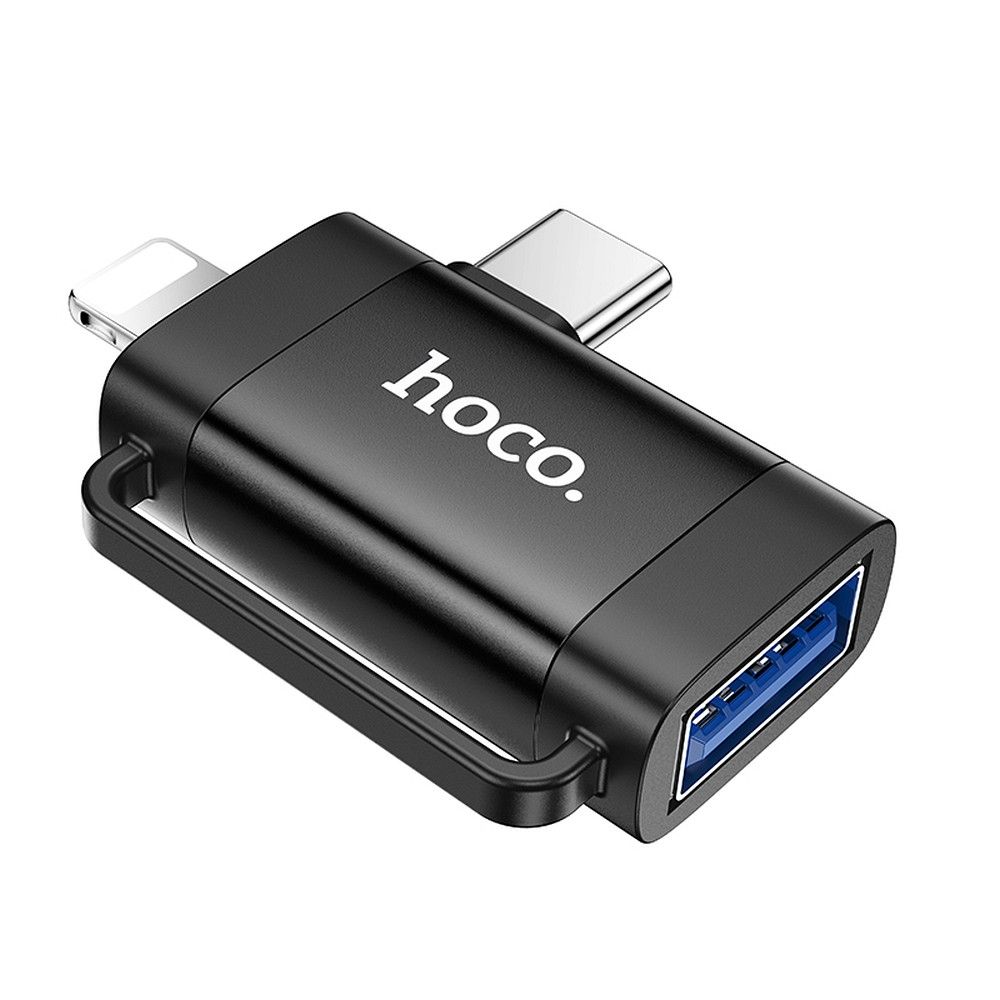 Adaptér OTG USB-C / Lightning - USB-A HOCO UA31F, Černý