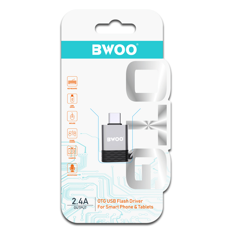 Adaptér OTG USB-A - USB-C BWOO BZ-35, Šedý