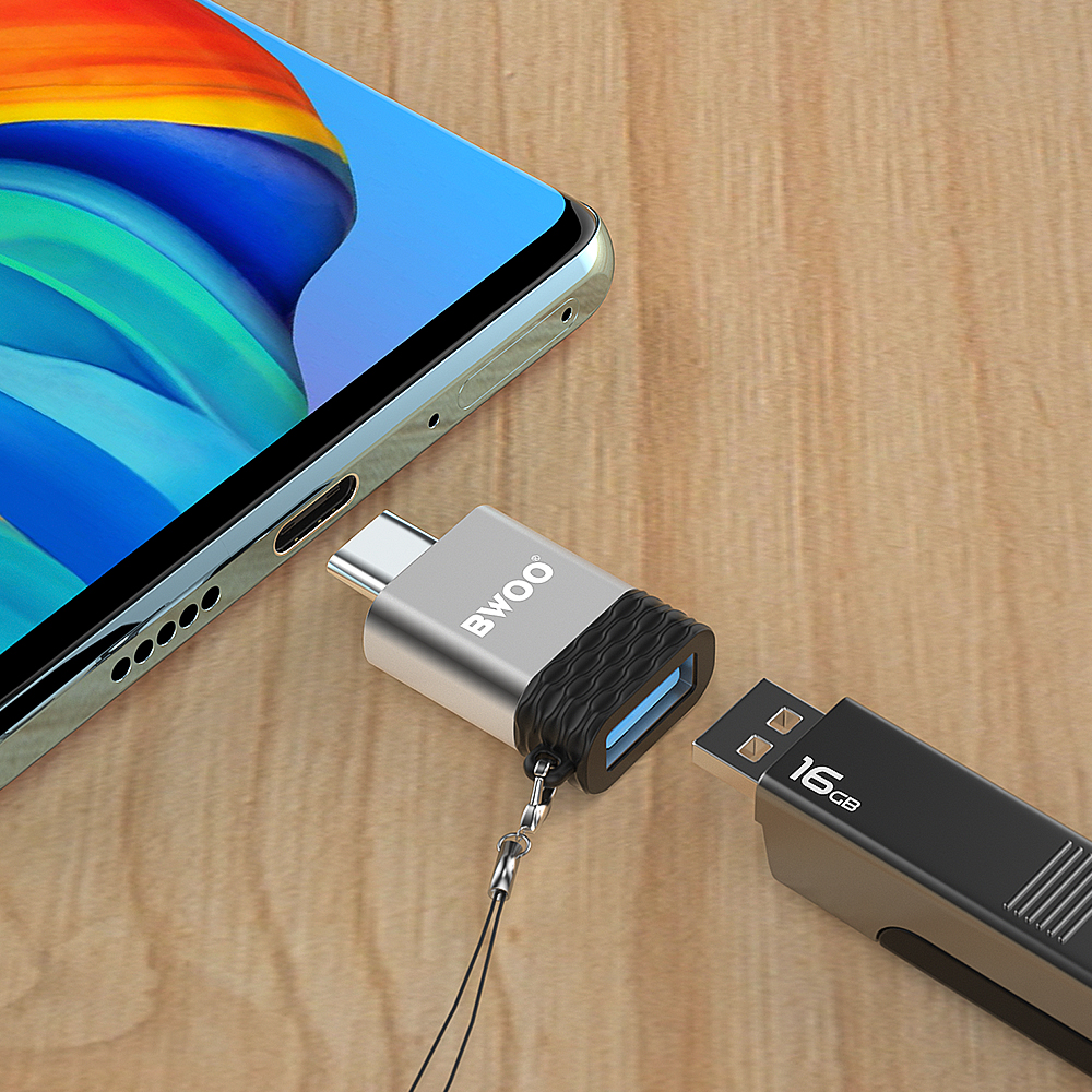 Adaptér OTG USB-A - USB-C BWOO BZ-35, Šedý