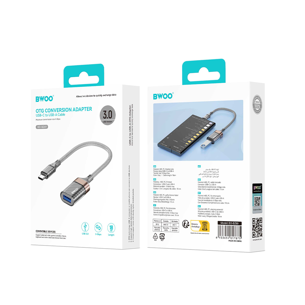 Adaptér OTG USB-C - USB-A BWOO BZ69, Šedý