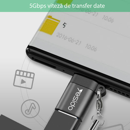 Adaptér OTG USB-C - USB-A Yesido GS06, Černý