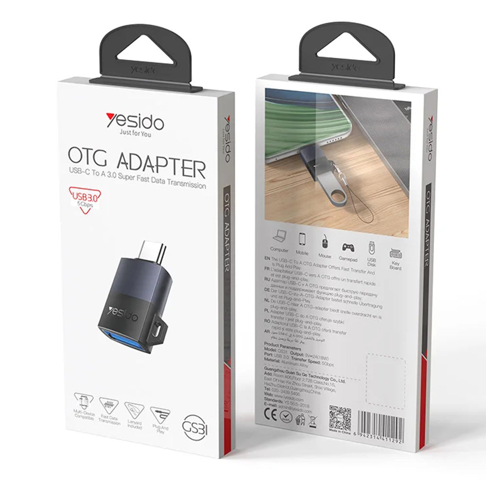 Adaptér OTG USB-C - USB-A Yesido GS31, šedý