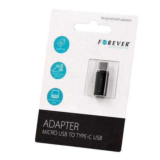 Adaptér pro data a nabíjení microUSB - USB-C Forever, černý