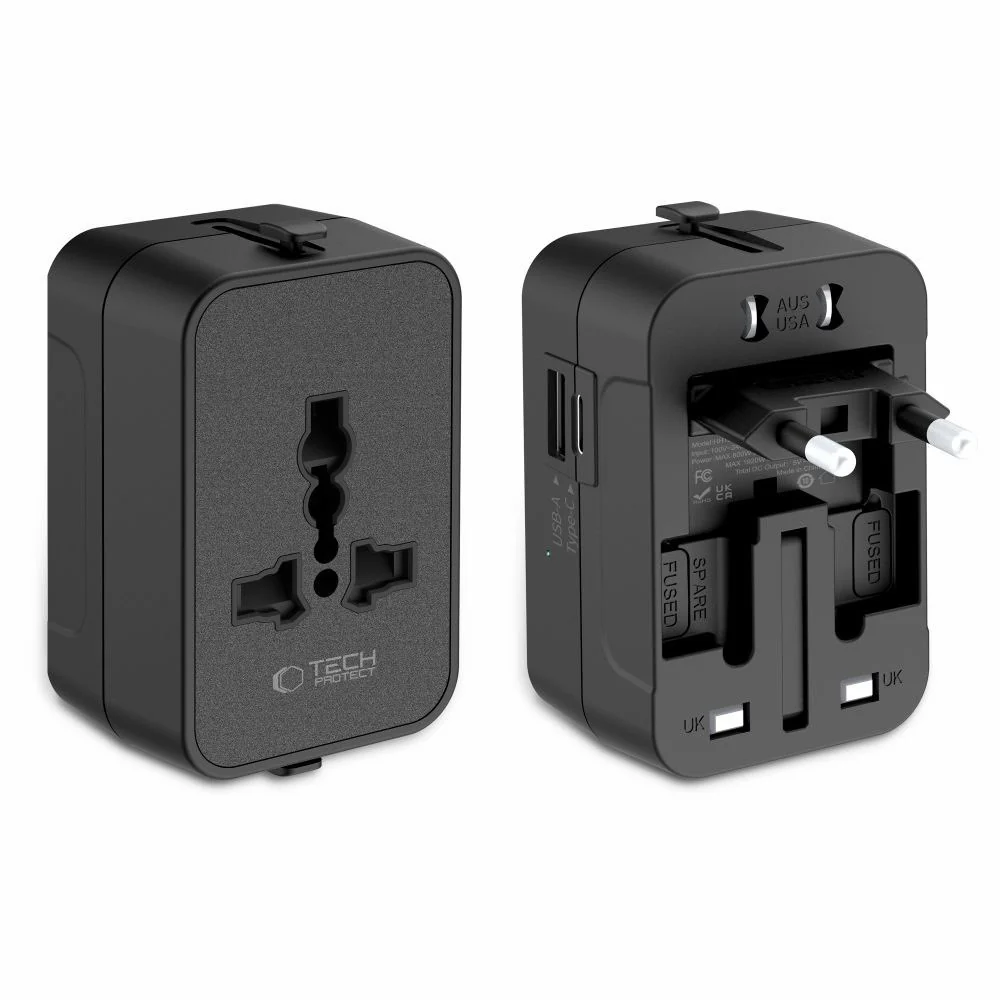 Adaptér síť Tech-Protect TA300 Travel EU / UK / US / AU, Černý
