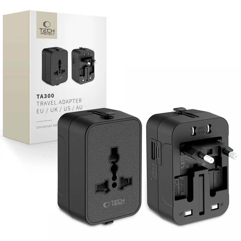 Adaptér síť Tech-Protect TA300 Travel EU / UK / US / AU, Černý