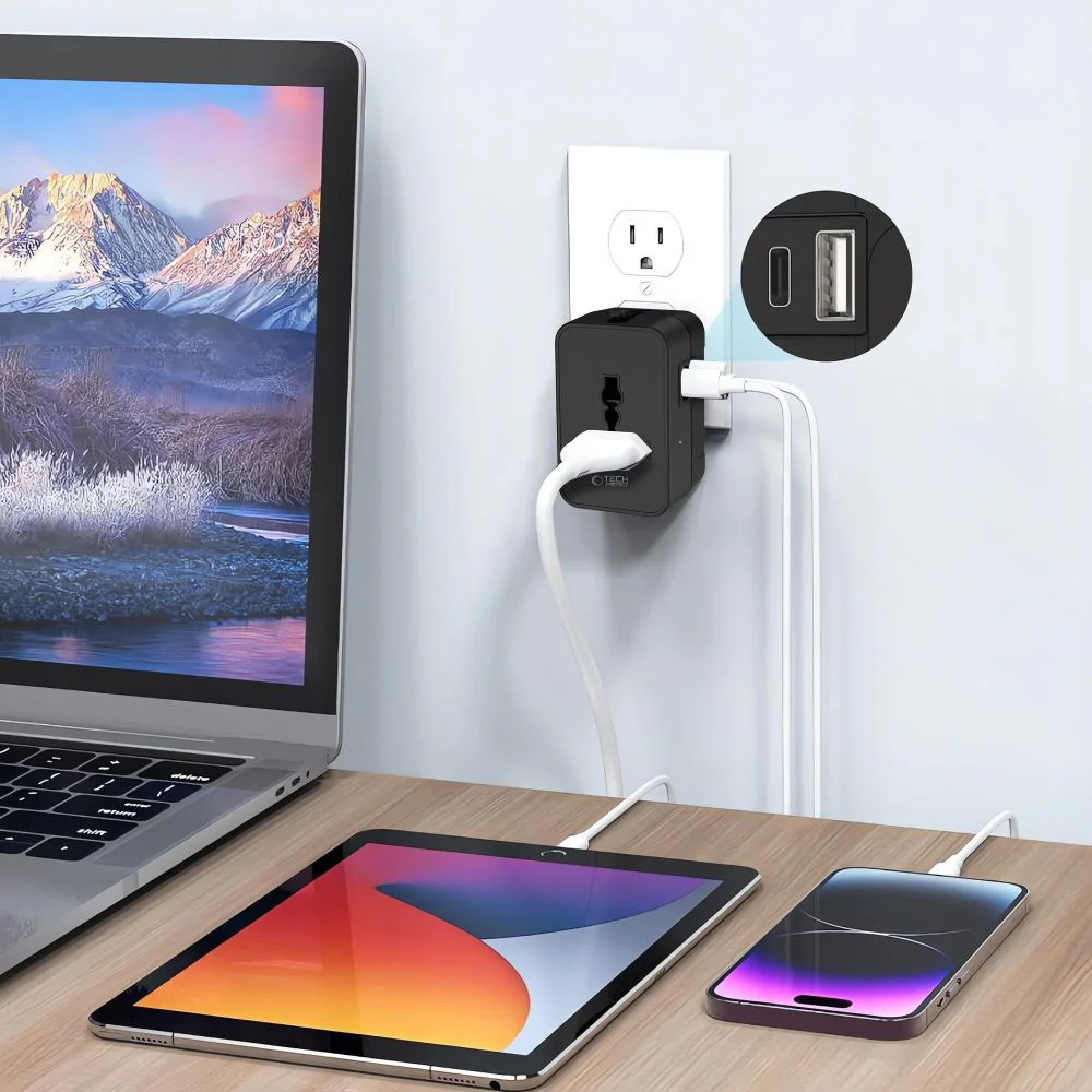Adaptér síť Tech-Protect TA300 Travel EU / UK / US / AU, Černý
