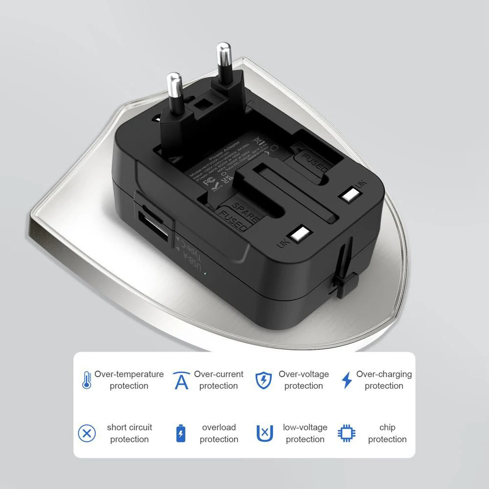 Adaptér síť Tech-Protect TA300 Travel EU / UK / US / AU, Černý