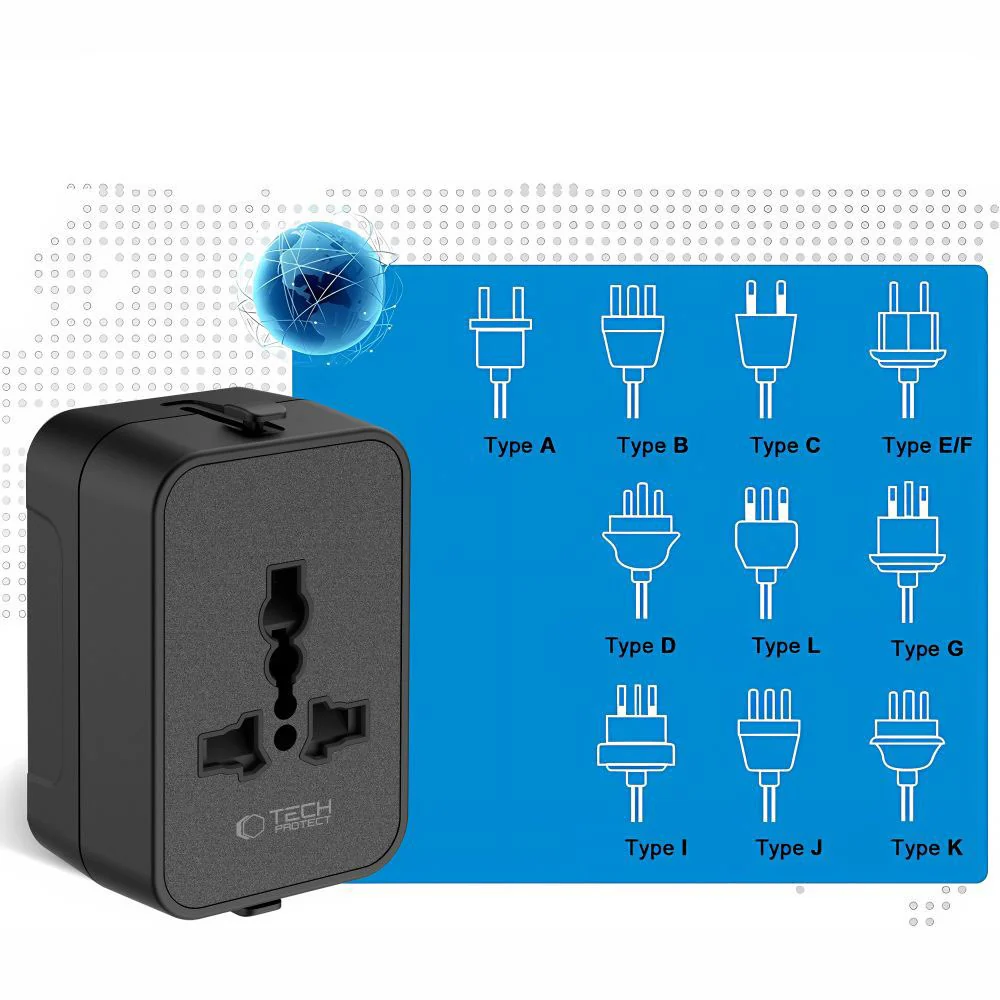Adaptér síť Tech-Protect TA300 Travel EU / UK / US / AU, Černý