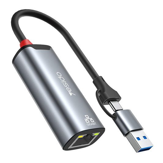 Síťový adaptér Yesido HB26, RJ45, USB / USB-C, šedý