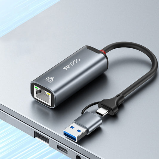 Síťový adaptér Yesido HB26, RJ45, USB / USB-C, šedý