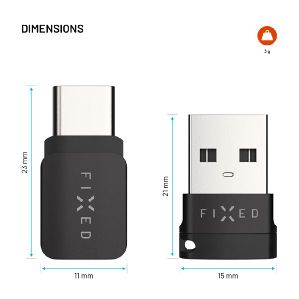 Adaptér USB Blokování dat Fixed, USB-A / USB-C, 2v1, Černý
