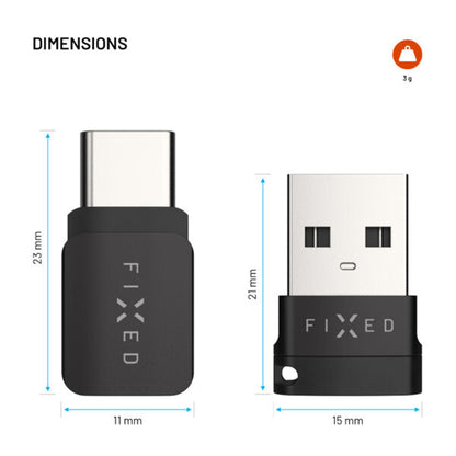 Adaptér USB Blokování dat Fixed, USB-A / USB-C, 2v1, Černý