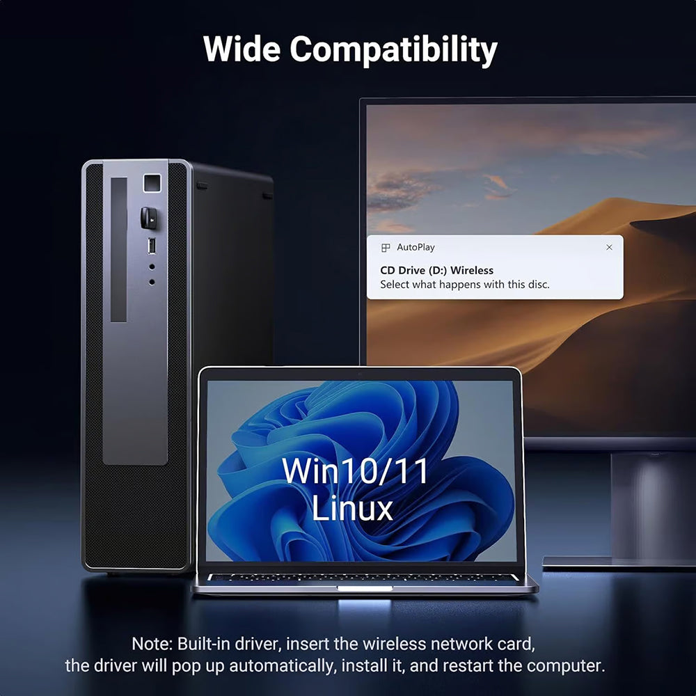 Bezdrátový adaptér UGREEN CM762 (35264), Dual Band, Wi-Fi 6, 600Mbps, Černý