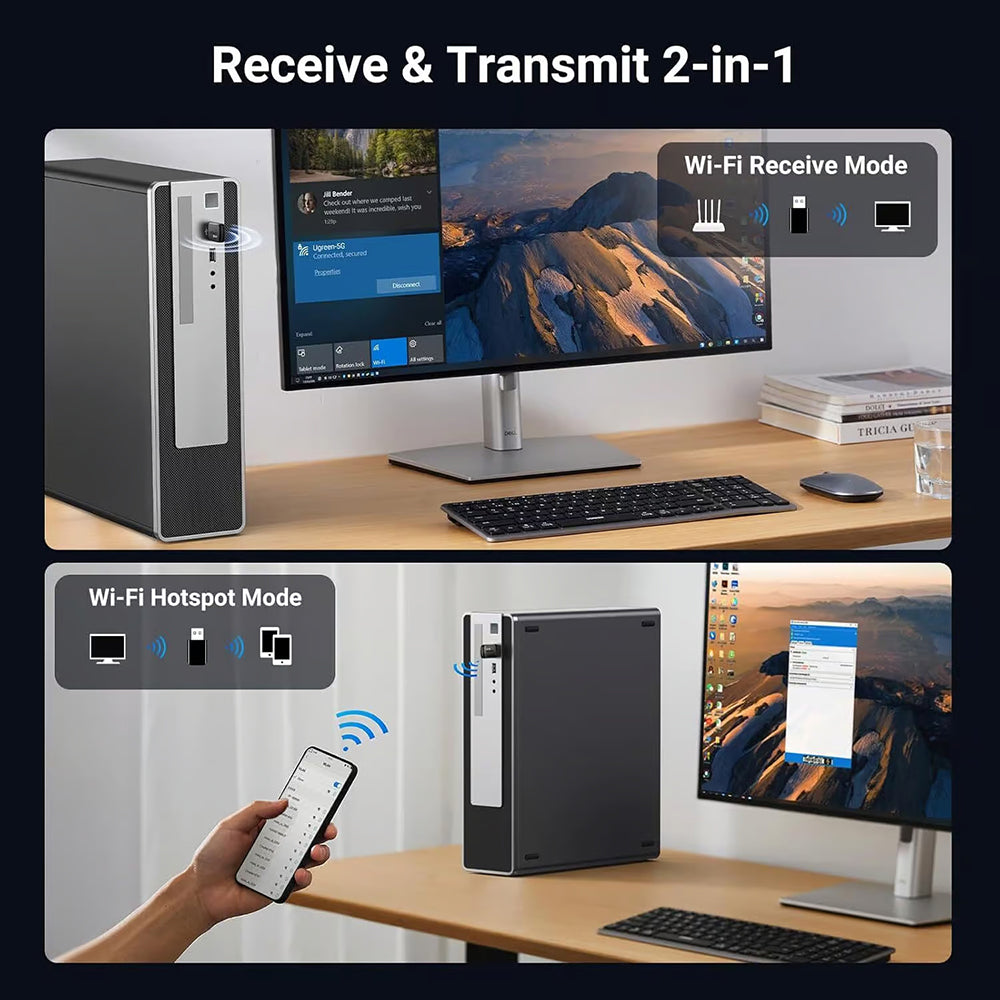Bezdrátový adaptér UGREEN CM762 (35264), Dual Band, Wi-Fi 6, 600Mbps, Černý