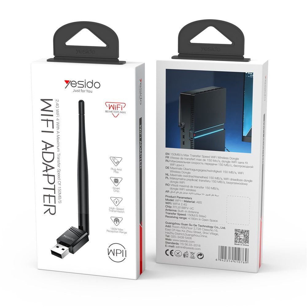 Yesido WP11 Wireless Adapter, 150Mbps, Black