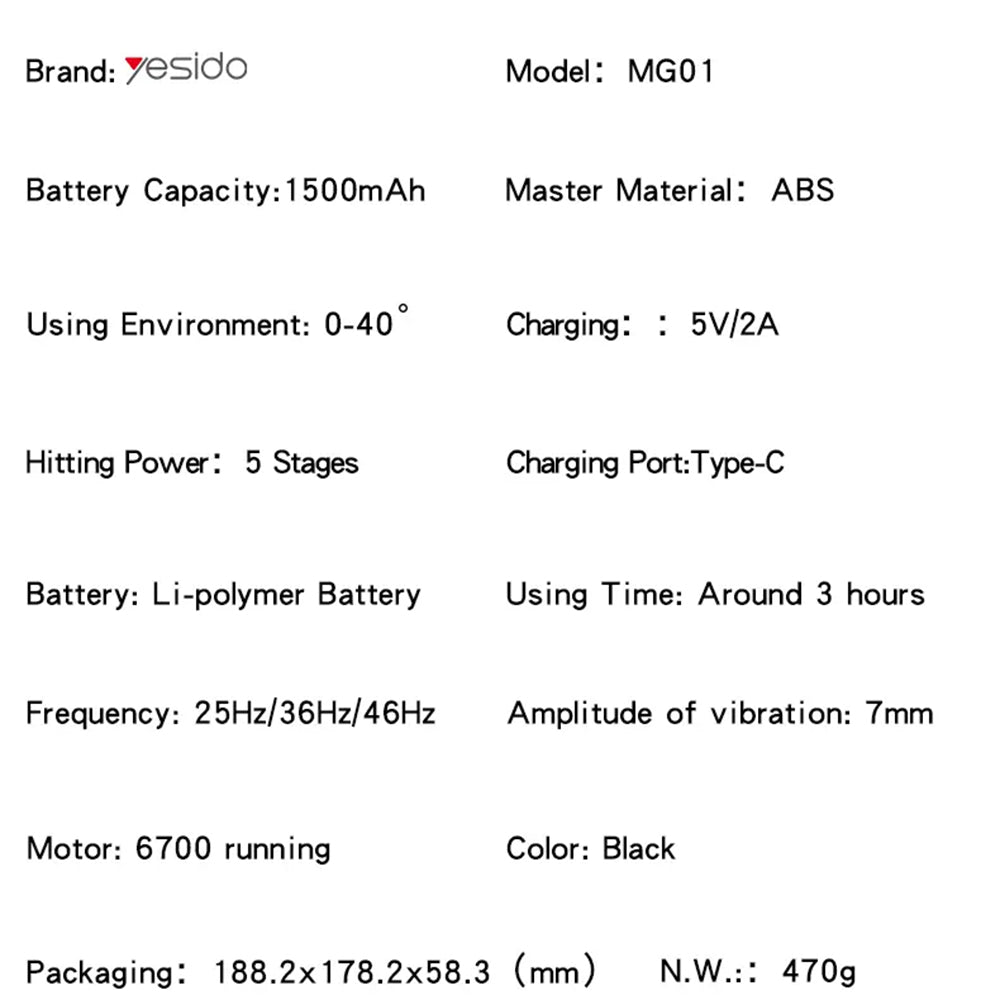 Masážní přístroj Yesido MG01, Černý