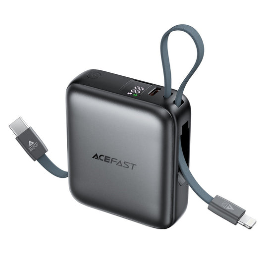 Externí baterie Acefast M23, 10000mAh, 22.5W, QC + PD, 1 x Lightning - 2 x USB-C, šedá