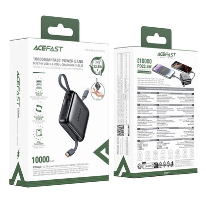 Externí baterie Acefast M23, 10000mAh, 22.5W, QC + PD, 1 x Lightning - 2 x USB-C, šedá