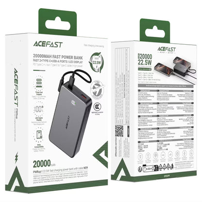 Externí baterie Acefast M29, 20000mAh, 22.5W, QC + PD, 1 x USB-A - 2 x USB-C, Černá