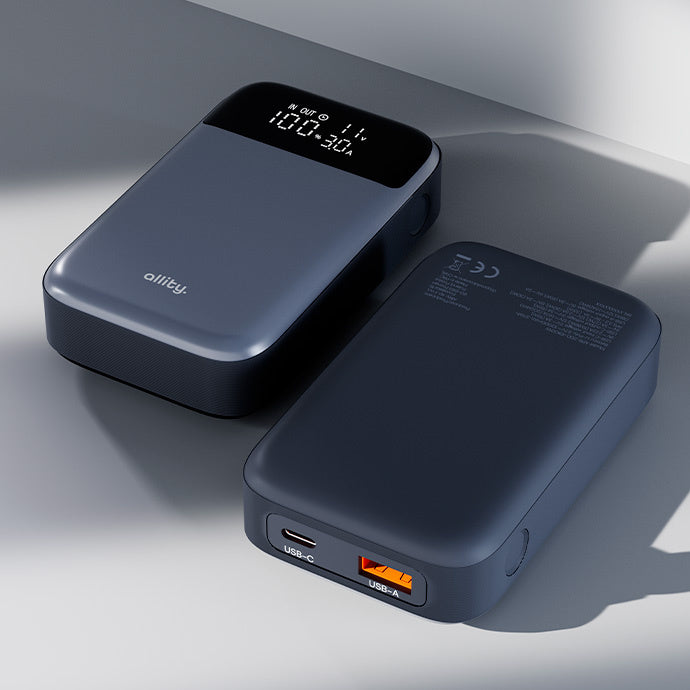 Externí baterie Allity. APB-200 PocketPower, 10000mAh, 33W, QC + PD, 1 x USB-A - 1 x USB-C, Šedá