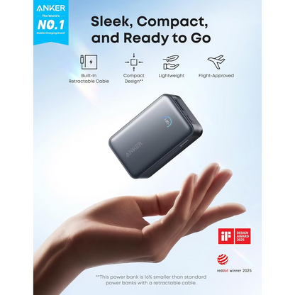 Externí baterie Anker Nano, 10000mAh, 45W, QC + PD, 1 x USB-A - 1 x USB-C, Černá A1638H11