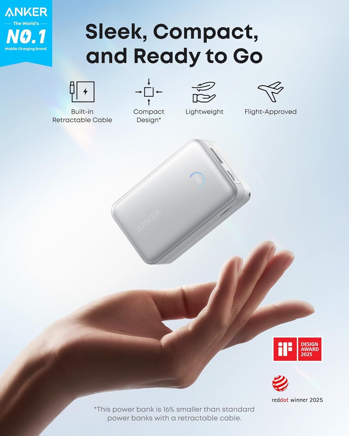 Externí baterie Anker Nano, 10000mAh, 45W, QC + PD, 1 x USB-A - 1 x USB-C, Bílá A1638H21