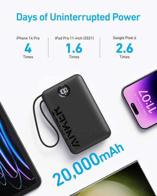 Externí baterie Anker PowerCore 335, 20000mAh, 22,5W, QC + PD, 1 x USB-A - 2 x USB-C, černá A1647G11