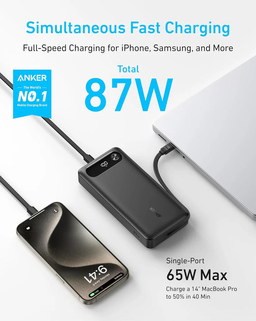 Externí baterie Anker PowerCore, 20000mAh, 87W, QC + PD, 1 x USB-A - 2 x USB-C, Černá A1383H11