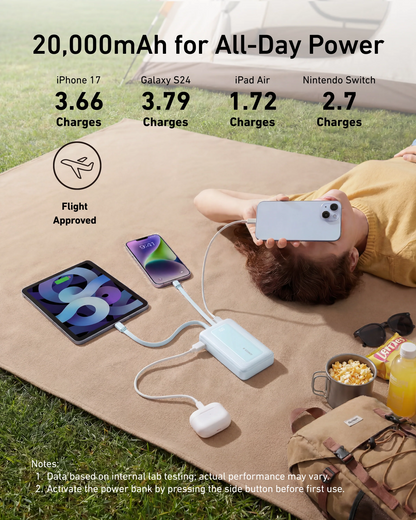 Powerbanka Anker Zolo, 20000 mAh, 30 W, QC + PD, 1× Lightning – 1× USB-A – 2× USB-C, černá A1681012