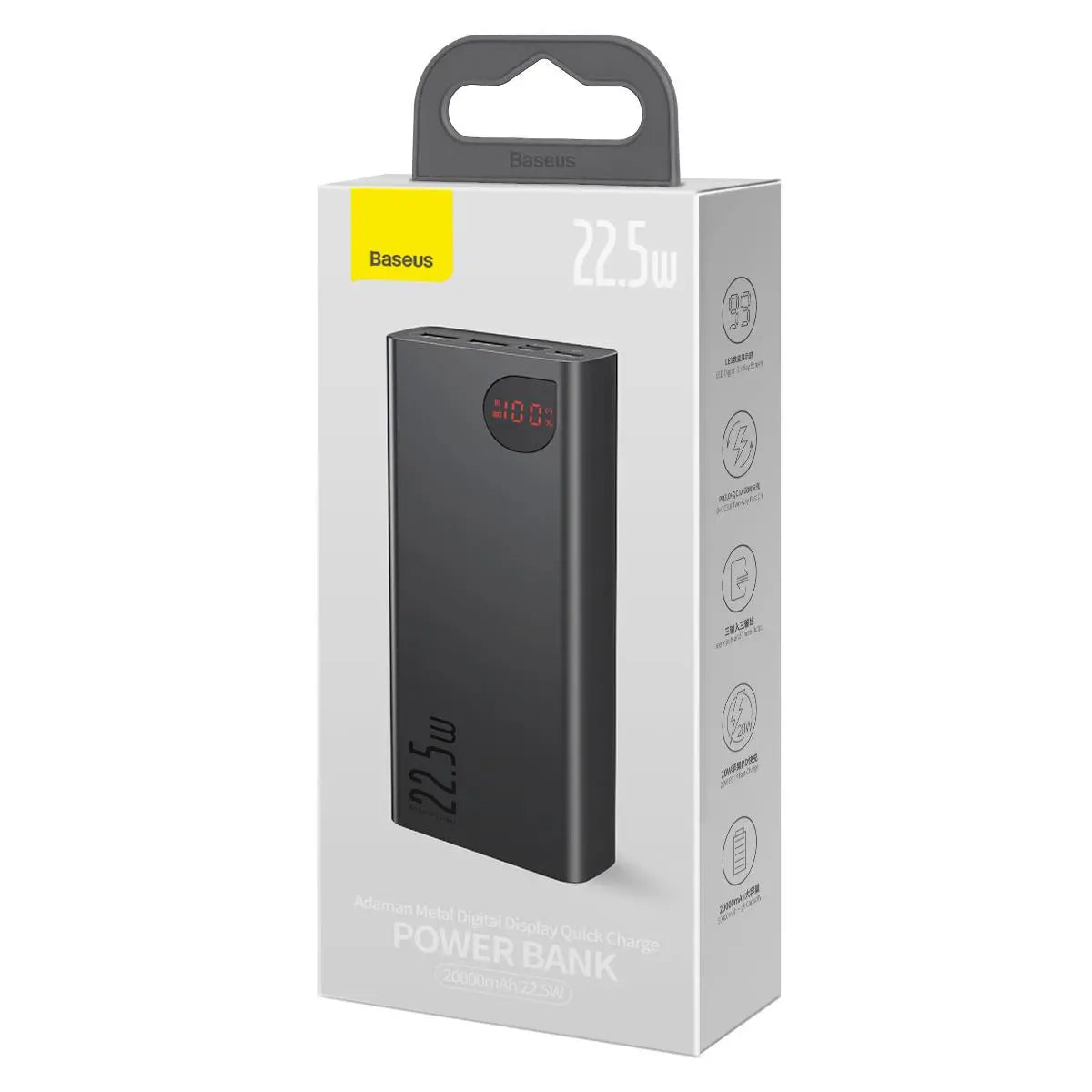 Externí baterie Baseus Adaman, 20000mAh, 22.5W, QC + PD, 1 x USB-C - 2 x USB-A, černá PPAD070101