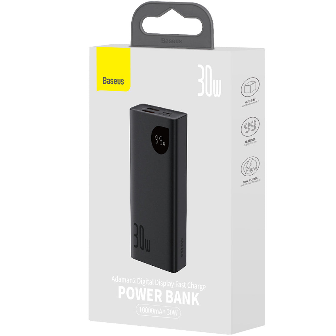 Externí baterie Baseus Adaman2, 10000mAh, 30W, QC + PD, 1 x USB-C - 2 x USB-A, černá PPAD040101