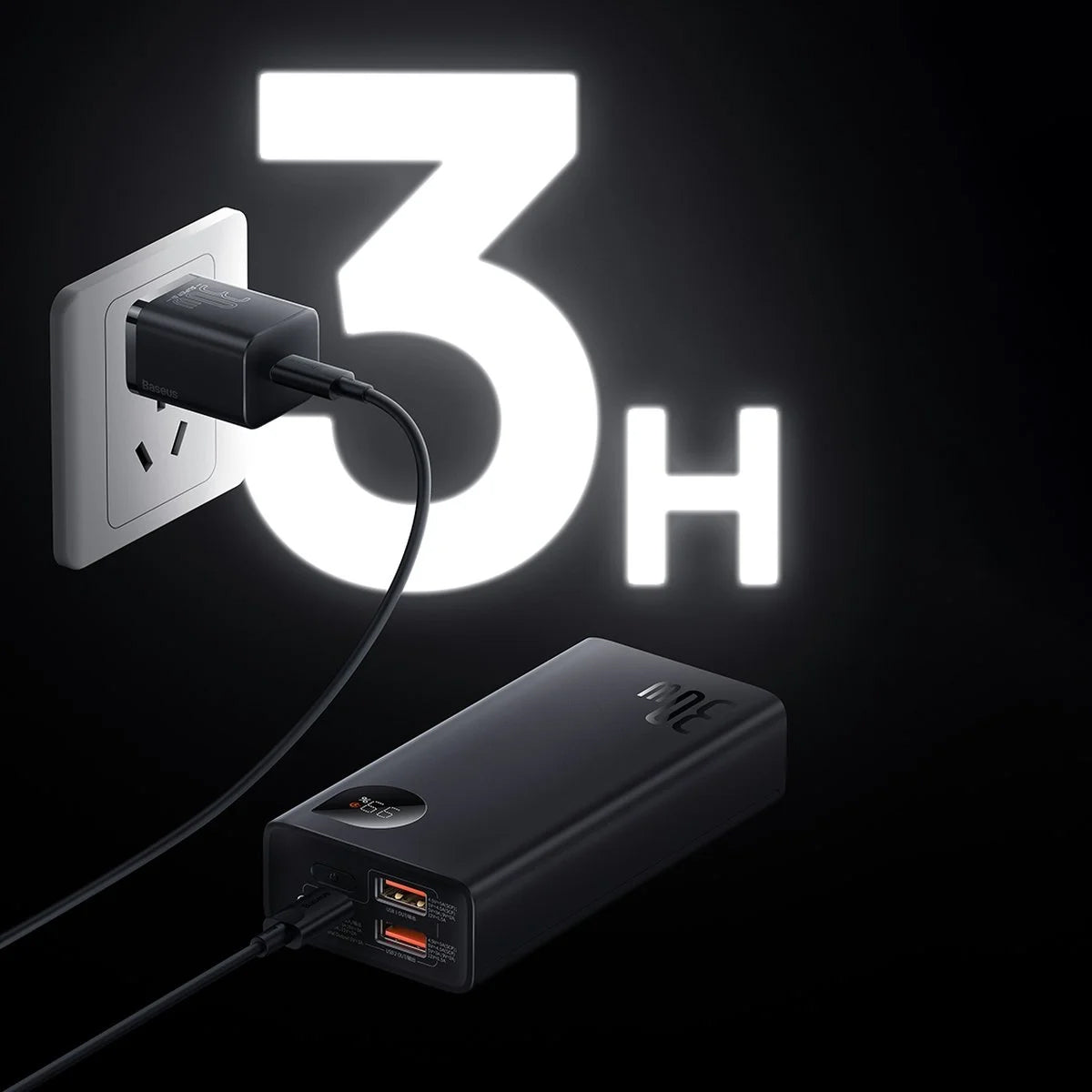 Externí baterie Baseus Adaman2, 10000mAh, 30W, QC + PD, 1 x USB-C - 2 x USB-A, černá PPAD040101