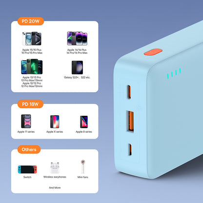 Externí baterie Baseus Airpow, 20000mAh, 20W, QC + PD, 1 x USB-A - 1 x USB-C, Modrá P10022804313-00