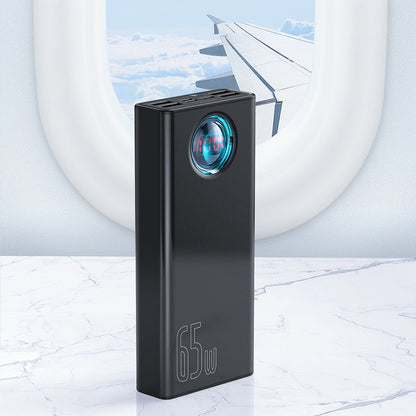 Externí baterie Baseus Amblight Digital Display, 30000mAh, 65W, QC + PD, 1 x USB-C - 4 x USB-A, Bílá PPLG000102