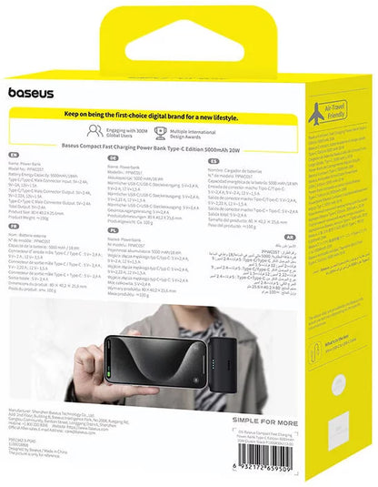 Externí baterie Baseus Compact, 5000mAh, 20W, PD, 2 x USB-C, Černá P10068306113-00