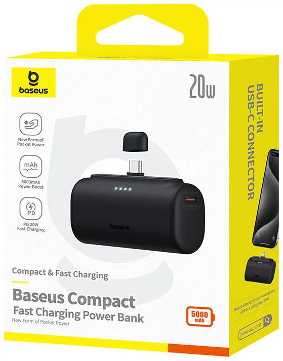 Externí baterie Baseus Compact, 5000mAh, 20W, PD, 2 x USB-C, Černá P10068306113-00