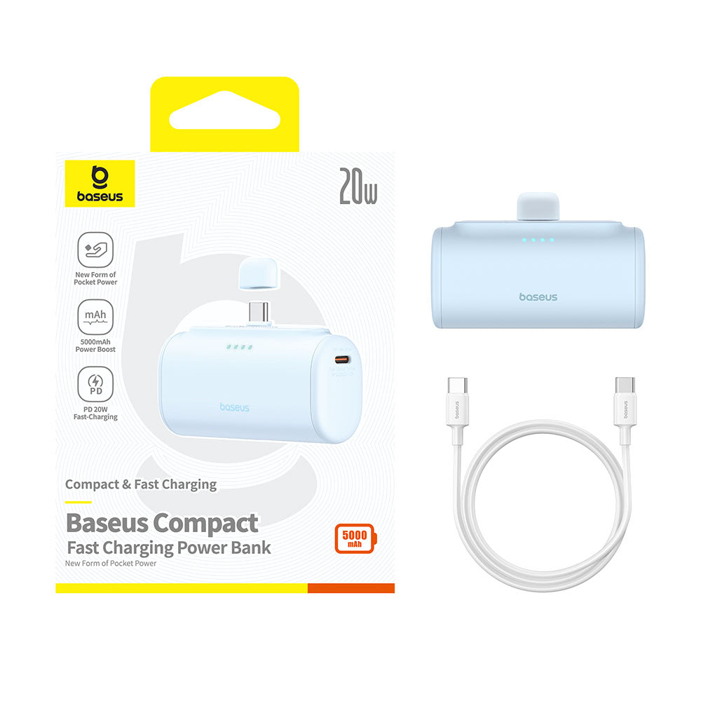 Externí baterie Baseus Compact, 5000mAh, 20W, PD, 2 x USB-C, Modrá P10068306313-00
