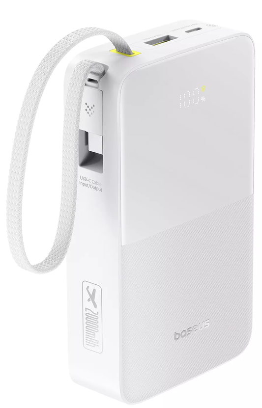 Externí baterie Baseus EnerFill Bipow2 Pro, 20000mAh, 22.5W, QC + PD, 1 x USB-A - 2 x USB-C, Bílá E0027700