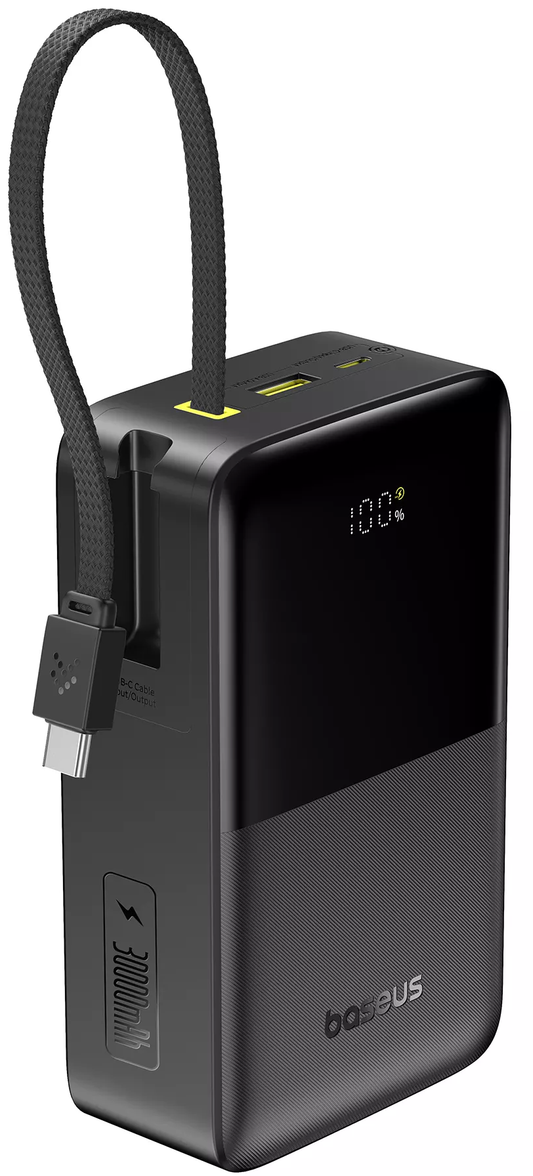 Externí baterie Baseus EnerFill Bipow2 Pro, 30000mAh, 22.5W, QC + PD, 1 x USB-A - 2 x USB-C, Černá E0028100