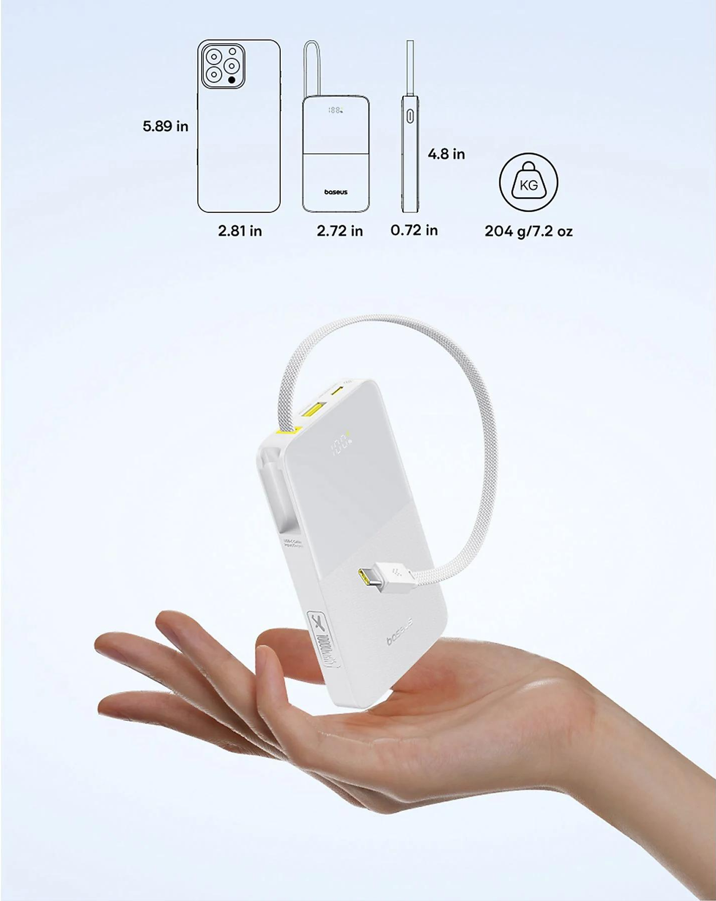 Externí baterie Baseus EnerFill Bipow2 Pro, 10000mAh, 22.5W, QC + PD, 1 x USB-A - 2 x USB-C, Bílá E0027601
