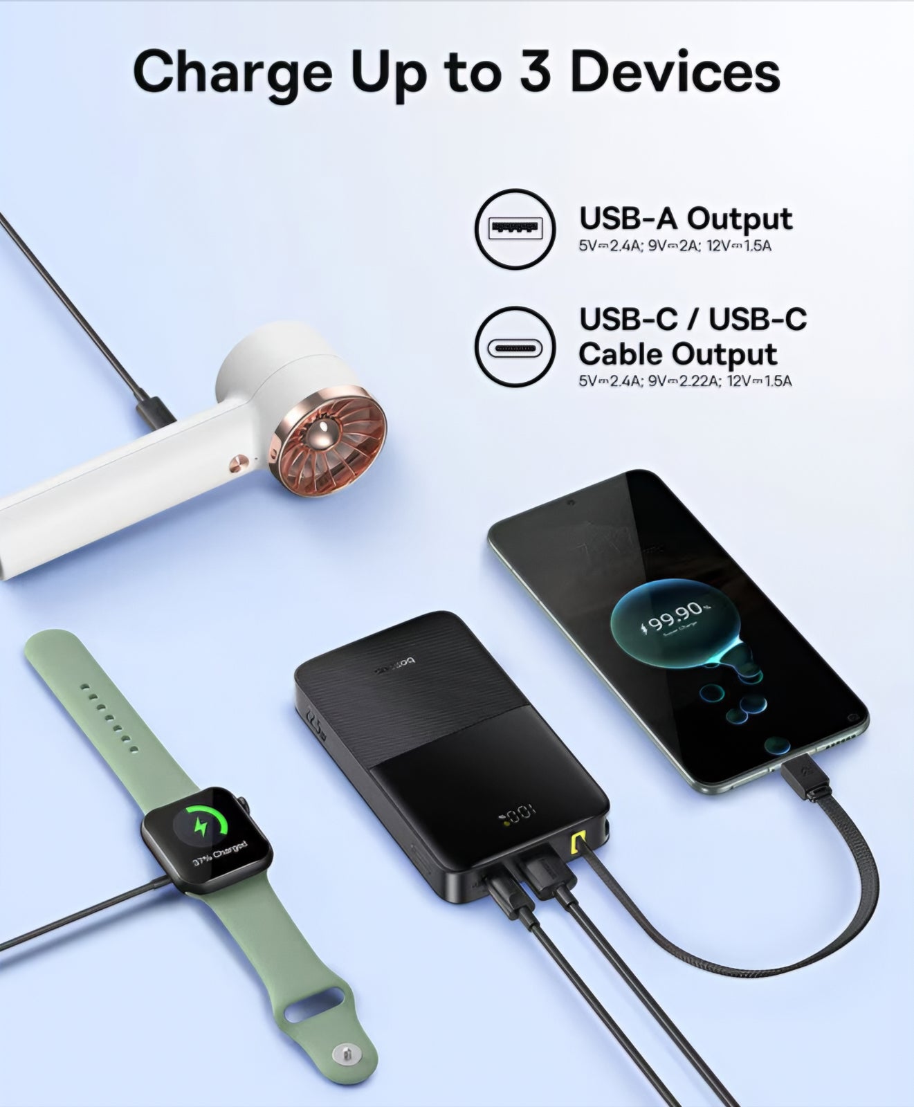 Externí baterie Baseus EnerFill Bipow2 Pro, 10000mAh, 22.5W, QC + PD, 1 x USB-A - 2 x USB-C, Černá E0027600