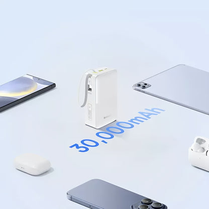 Externí baterie Baseus EnerFill Bipow2 Pro, 30000mAh, 22.5W, QC + PD, 1 x USB-A - 2 x USB-C, Bílá E0028101