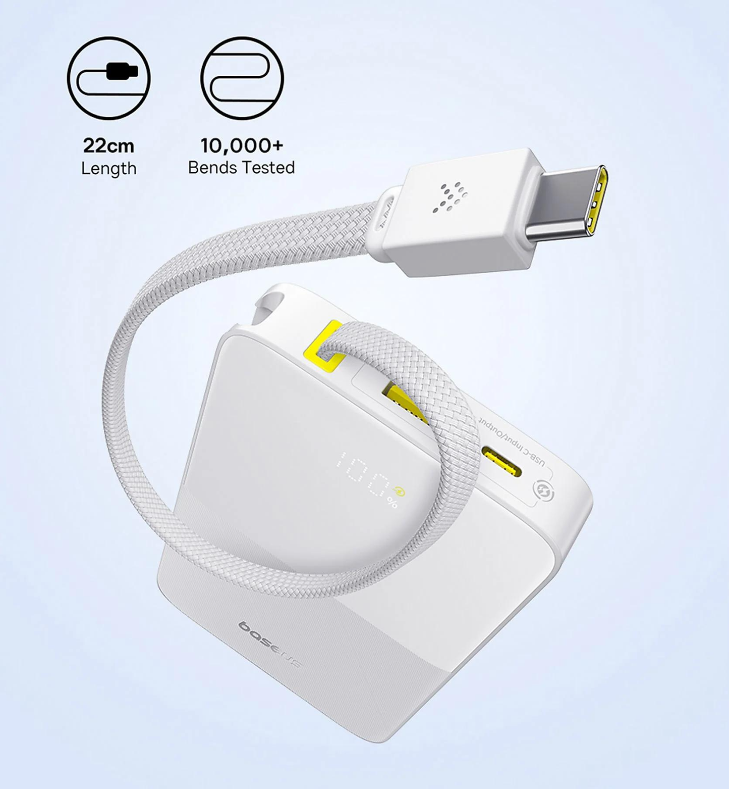 Externí baterie Baseus EnerFill Bipow2 Pro, 10000mAh, 22.5W, QC + PD, 1 x USB-A - 2 x USB-C, Bílá E0027601